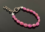 Natural Pink Sapphire Gemstone Bracelet, Pave Diamond Adjustable Bracelet, Sapphire Jewelry, September Birthstone Jewelry