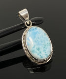 Natural Larimar Gemstone Pendant, Bohemian Jewelry, Sterling Silver Pendant, Gifts for Her, 1.55” x 0.80”