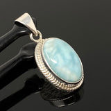 Natural Larimar Gemstone Pendant, Bohemian Jewelry, Sterling Silver Pendant, Gifts for Her, 1.45” x 0.65”