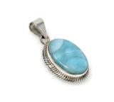 Natural Larimar Gemstone Pendant, Bohemian Jewelry, Sterling Silver Pendant, Gifts for Her, 1.50” x 0.75”