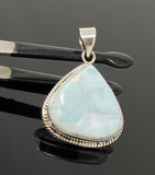 Larimar Pendant, Gemstone Pendant, Bohemian Jewelry, Sterling Silver Pendant, Natural Gemstone Pendant, 1.65” x 1.15”