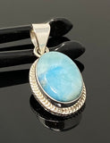 Natural Larimar Gemstone Pendant, Bohemian Jewelry, Sterling Silver Pendant, Gifts for Her, 1.40” x 0.70”