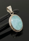 Natural Larimar Gemstone Pendant, Bohemian Jewelry, Sterling Silver Pendant, Gifts for Her, 1.35” x 0.70”
