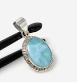 Natural Larimar Gemstone Pendant, Bohemian Jewelry, Sterling Silver Pendant, Gifts for Her, 1.35” x 0.70”