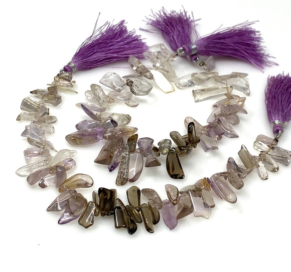 Natural Multi Gemstone Beads, Amethyst, Smokey Quartz and Rutilated Quartz Rough Polished Uncut Beads, Gemstone Beads, 11mm -20mm, 8