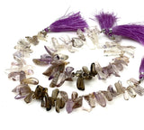 Natural Multi Gemstone Beads, Amethyst, Smokey Quartz and Rutilated Quartz Rough Polished Uncut Beads, Gemstone Beads, 11mm -20mm, 8" Strand