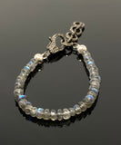 Natural Labradorite Gemstone Bracelet, Pave Diamond Adjustable Bracelet, AAA Grade Blue Flash Labradorite Jewelry, Gifts for Her