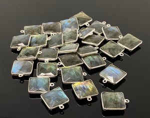 7 Pcs/ 10 Pcs Labradorite Gemstone Charms, Sterling Plated Bulk Charms, Wholesale Jewelry Findings, Jewelry Supplies, 18.5x15.5mm