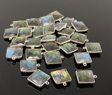 7 Pcs/ 10 Pcs Labradorite Gemstone Charms, Sterling Plated Bulk Charms, Wholesale Jewelry Findings, Jewelry Supplies, 18.5x15.5mm