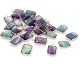 7 Pcs Fluorite Charms, Briolette Gemstone Charms, Silver Plated Jewelry Findings, Jewelry Supplies, 18.5x11.5mm