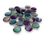 8 Pcs/ 10 Pcs Fluorite Charms, Briolette Gemstone Charms, Silver Plated Jewelry Findings, Jewelry Supplies, 18.5mm x 15.5mm