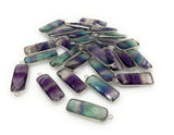 8 Pcs/ 10 Pcs Fluorite Charms, Gemstone Charms, Silver Plated Fluorite Bar Charms, Jewelry Supplies, 27.5x10mm - 29x10.5mm