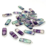 8 Pcs/ 10 Pcs Fluorite Charms, Gemstone Charms, Silver Plated Fluorite Bar Charms, Jewelry Supplies, 27.5x10mm - 29x10.5mm