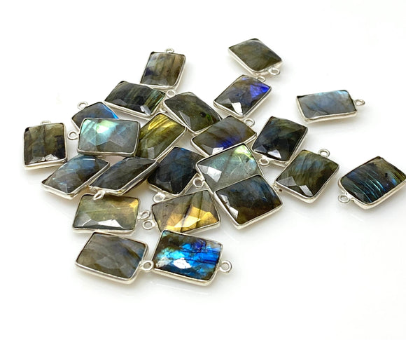 10 Pcs/ 13 Pcs Labradorite Gemstone Charms, Sterling Plated Bulk Charms, Wholesale Jewelry Findings, Jewelry Supplies, 18x11mm - 18.5x11.5m