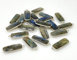 10 Pcs/ 11 Pcs Labradorite Gemstone Charms, Sterling Plated Bulk Charms, Wholesale Jewelry Findings, 28x9.5mm - 29.5x11mm