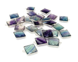 5Pcs/ 10 Pcs Fluorite Charms, Briolette Gemstone Charms, Silver Plated Jewelry Findings, Jewelry Supplies, 18x15mm - 18.5x15.5mm