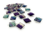 8 Pcs/ 10 Pcs Fluorite Connectors , Briolette Gemstone Charms , Silver Plated Jewelry Findings, Jewelry Supplies, 21x15mm - 21.5x15.5mm