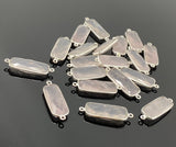 10 Pcs Rose Quartz Connector, Gemstone Connectors, Wholesale Bulk Jewelry Supplies, Silver Plated Findings, 30x10mm - 31x11mm