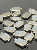 6 Pcs White Moonstone Connectors, Gemstone Connectors, Silver Plated Jewelry Findings, Jewelry Supplies, 21x11mm - 22x11.5mm