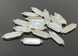 8 Pcs White Moonstone Connectors, Bar Gemstone Connectors, Silver Plated Jewelry Findings, Jewelry Supplies, 31x10.5mm - 32x11mm