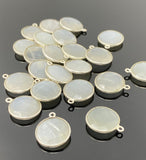 11 Pcs White Moonstone Charms, Gemstone Charms, Silver Plated Jewelry Findings, Jewelry Supplies, 18x15mm - 18.5x15.5mm