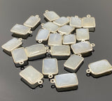 11 Pcs White Moonstone Charms, Gemstone Charms, Silver Plated Jewelry Findings, Jewelry Supplies, 18x10mm - 19x10.5mm