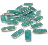 5 Pcs Natural Amazonite Gemstone Charms, Silver Plated Charms, Bulk Jewelry Supplies, Wholesale Jewelry Findings