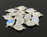 7 Pcs Rainbow Moonstone Connectors, Gemstone Connectors, Silver Plated Jewelry Findings, Jewelry Supplies, 21x11mm - 22x11.5mm