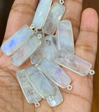11 Pcs Rainbow Moonstone Charms, Gemstone Bar Charms, Silver Plated Jewelry Findings, Jewelry Supplies, 28x10.5mm - 29x11mm