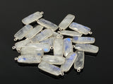 11 Pcs Rainbow Moonstone Charms, Gemstone Bar Charms, Silver Plated Jewelry Findings, Jewelry Supplies, 28x10.5mm - 29x11mm