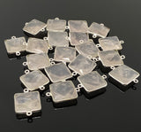 7 Pcs Rose Quartz Connector, Gemstone Connectors, Wholesale Bulk Jewelry Supplies, Silver Plated Findings, 21x15mm - 22x16mm