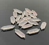 10 Pcs Rose Quartz Connector, Gemstone Connectors, Wholesale Bulk Jewelry Supplies, Silver Plated Findings, 30x10mm - 31x11mm