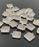 5 Pcs Rose Quartz Charms, Silver Plated Gemstone Charms, Wholesale Bulk Jewelry Supplies, 18x15mm - 19x16mm