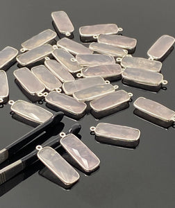 8 Pcs / 10 Pcs Rose Quartz Charms, Silver Plated Gemstone Charms, Wholesale Bulk Jewelry Supplies, 28x10.5mm - 29x11mm