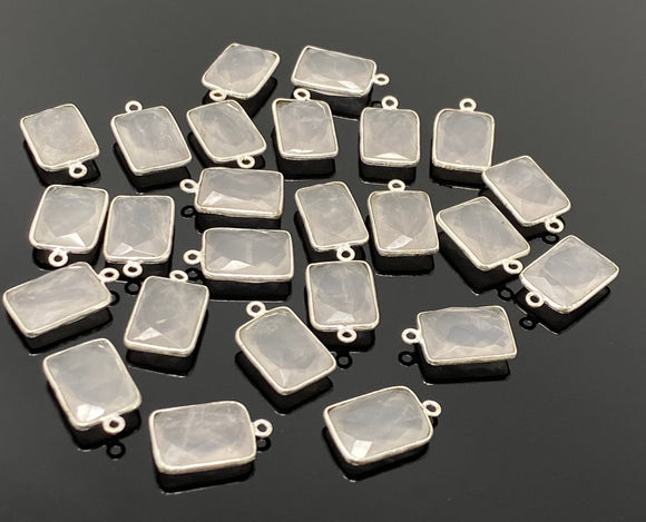 5 Pcs Rose Quartz Charms, Silver Plated Gemstone Charms, Wholesale Bulk Jewelry Supplies, 18x11mm - 19x12mm