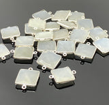 10 Pcs / 13 Pcs White Moonstone Connectors, Gemstone Connectors, Silver Plated Jewelry Findings, Jewelry Supplies, 20x14mm - 22x15mm