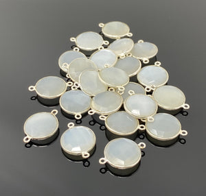 11 Pcs White Moonstone Connectors, Gemstone Connectors, Silver Plated Jewelry Findings, Jewelry Supplies, 21.5mm x15.5mm