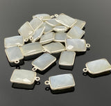 11 Pcs White Moonstone Charms, Gemstone Charms, Silver Plated Jewelry Findings, Jewelry Supplies, 18x10mm - 19x10.5mm