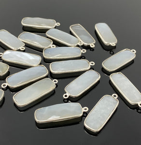 9 Pcs White Moonstone Charms, Bar Gemstone Charms, Silver Plated Jewelry Findings, Jewelry Supplies, 28x10mm - 29x11mm