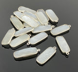 9 Pcs White Moonstone Charms, Bar Gemstone Charms, Silver Plated Jewelry Findings, Jewelry Supplies, 28x10mm - 29x11mm