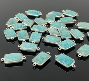 7Pcs / 10 Pcs Peruvian Amazonite Gemstone Connector, Silver Plated Briolette Connectors, Jewelry Supplies, Wholesale Jewelry Findings