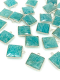 6 Pcs Natural Amazonite Gemstone Charms, Silver Plated Charms, Bulk Jewelry Supplies, Wholesale Jewelry Findings