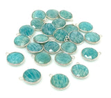 6 Pcs Natural Amazonite Gemstone Charms, Silver Plated Charms, Bulk Jewelry Supplies, Wholesale Jewelry Findings