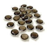 6 Pcs Smokey Quartz Connectors, Silver Plated Gemstone Connectors, Wholesale Jewelry Findings forJewelry Making, Bulk Charms