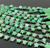 10mm Natural Chrysoprase Gemstone Beads, Hand Carved Star Beads, Jewelry Supplies, Wholesale Bulk Beads, 5” Strand/ 10 Beads