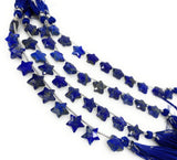 10.5mm Natural Lapis Lazuli Gemstone Beads, Hand Carved Star Beads, Jewelry Supplies, Wholesale Bulk Beads, 5” Strand/ 10 Beads