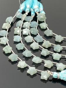 10mm Natural Aquamarine Gemstone Beads, Carved Star Beads, Aquamarine Beads, Wholesale Bulk Beads, 5” Strand/ 10 Beads