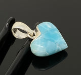 Larimar Heart Pendant, Larimar Sterling Silver Pendant, Bohemian Jewelry, Puffy Larimar Heart Pendant