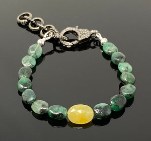 Natural Emerald and Yellow Sapphire Pave Diamond Bracelet, Adjustable Gemstone Bracelet, Jewelry Gifts for Her