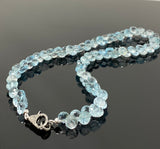 17.25” Genuine Sky Blue Topaz Necklace with Pave Diamond Clasp, Natural Blue Topaz Necklace, One of a Kind Statement Necklace Gifts for Her